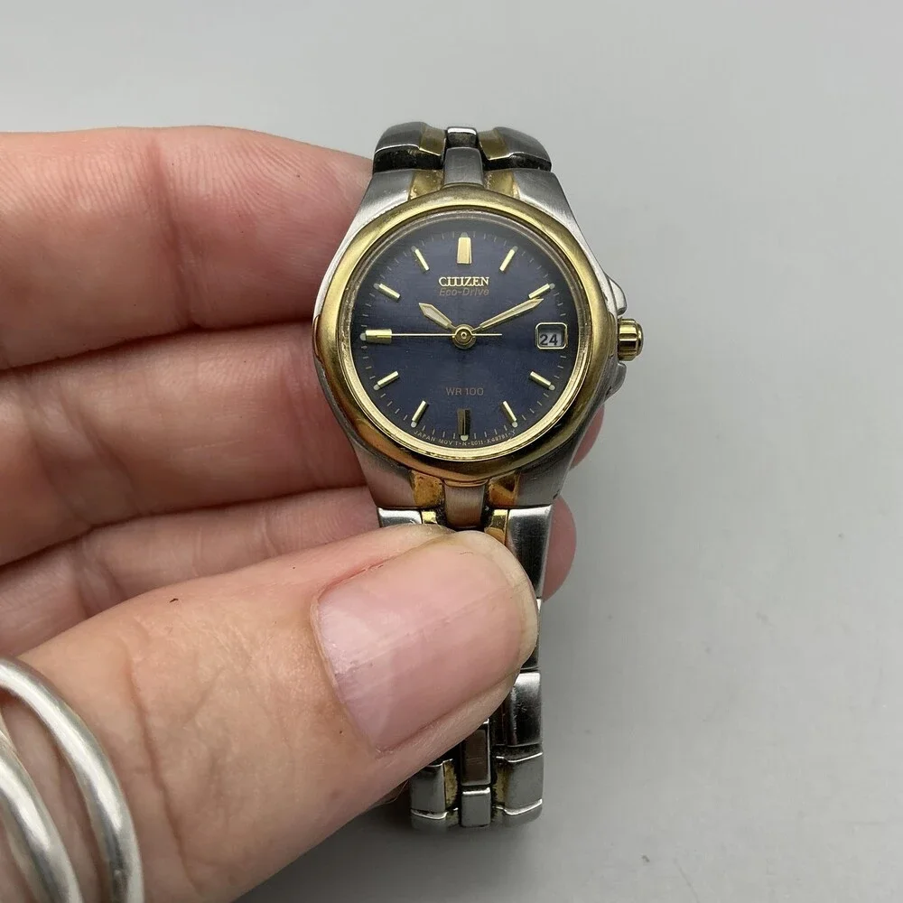 Citizen Eco-Drive Womens Watch 24mm Blue Dial Two Tone WR 100 E011-K15711 6.5